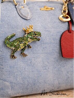 NEW Rexy T Rex Rhinestone Brooch Dinosaur Bag Charm Pin Statement NWT